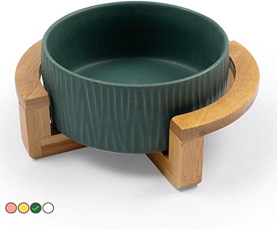 Cat Food Bowls, Elevated Cat Ceramic Bowls with Bamboo Wood Stand, Neck Protection Non-Slip Will not Easily be Overturned's Cat Water Bowl No Lead and Chromium for Cats and Small Dogs Pets