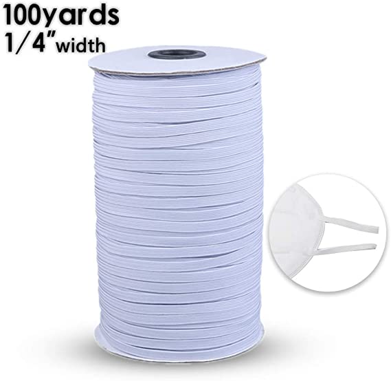 White 1/4" Width Braided Elastic Cord - 100 200 Yards Elastic Band/Elastic Rope/Heavy Stretch Knit Elastic Spool for Sewing Crafts DIY, Mask, Bedspread, Cuff (1/4"Width 100-yards)