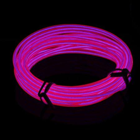 Lychee Neon Glowing Strobing Electroluminescent Light El Wire w/ Battery Pack for Parties, Halloween Decoration (Pink, 15ft)
