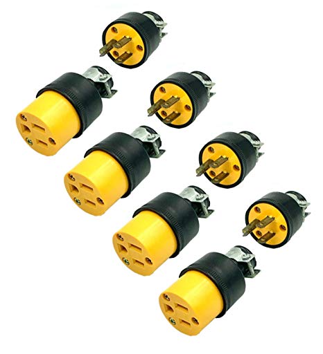 BRUFER 310320-03 Heavy Duty Male and Female Extension Cord Replacement Plugs 3-Prong 125V 15A - 3 Wire Replacement Male and Female Electrical Plug Sets - Bulk Pack of 4 Sets