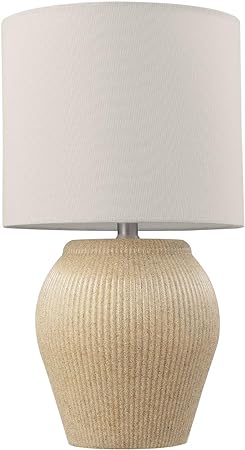 Globe Electric 61000049 17" Ceramic Table Lamp, Soft Beige Finish, White Linen Shade, On/Off Rotary Switch on Socket, Table Lamp for Living Room, Home Décor, Lamps for Bedroom, Room Décor