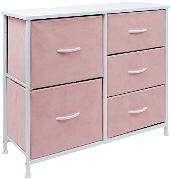 Sorbus Dresser with 5 Drawers - Bedside Furniture & Night Stand End Table Dresser for Home, Bedroom Accessories, Office, College Dorm, Steel Frame, Wood Top (Pastel Pink)