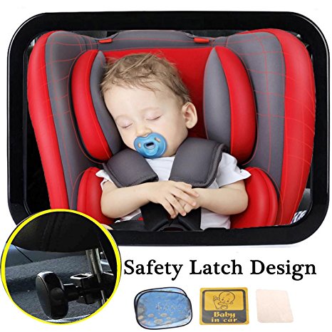 Dr.Roc Baby Car Mirror Rear Facing Car Seat Mirror For Baby Safe Easily Install & Remove 100% Safety Adjustable (2Sunshade & 1Soft Cleaning Cloth & 1Baby on board” Sign Sticker)