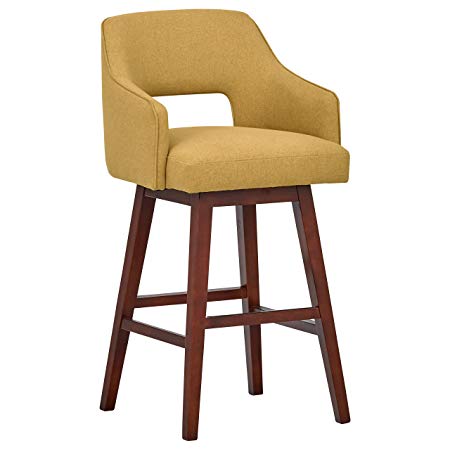 Rivet Malida Mid-Century Open Back Swivel Bar Stool, 41"H, Canary