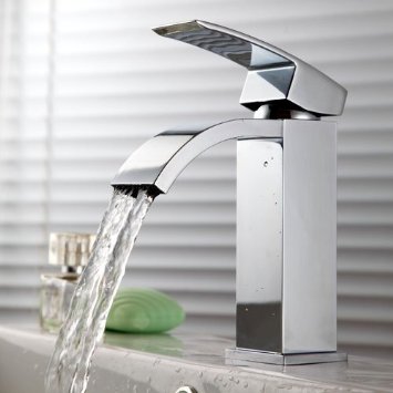 KES L3109A Single Handle Waterfall Bathroom Vanity Sink Faucet with Extra Large Rectangular Spout Chrome