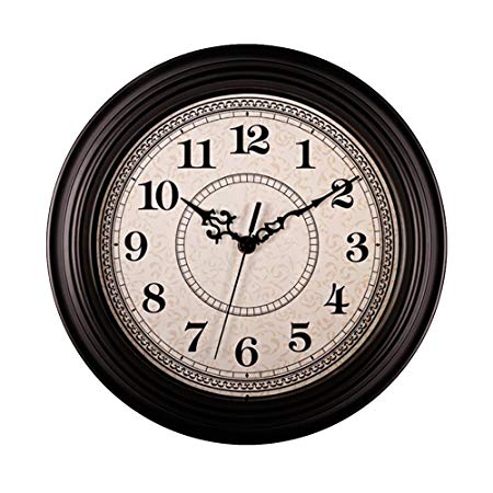 JOYII 12 inch Round Classic Clock Retro Non Ticking Quartz Decorative Wall Clock Battery Operated(Black)