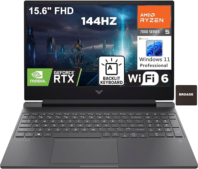 HP Victus 15.6" 144Hz FHD Gaming Laptop Computer, Hexa-Core AMD Ryzen 5 7535HS (Beat i5-13420H), 64GB DDR5 RAM, 4TB PCIe SSD, GeForce RTX 2050, WiFi 6, BT5.3, Backlit Keyboard, Windows 11 Pro, BROAG