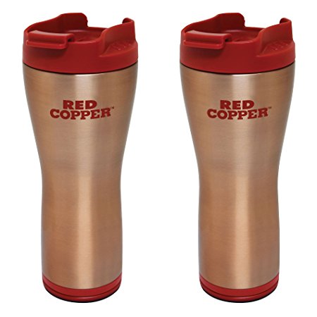 Red Copper Mug 2-Pack by BulbHead, 16 oz. Ceramic-Lined Double-Insulated Hot/Cold Travel Mug
