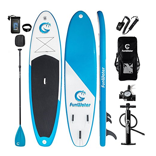 FunWater All Round Paddle Board 11'long 34"wide 6"thick Inflatable Sup with Adjustable Paddle,ISUP Travel Backpack ,Coil Leash,High Pressure Pump and Water Proof Phone Bag