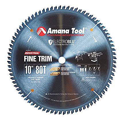 Amana Tool - 610800C Electro-BLU Carbide Tipped Trim 10" Dia x 80T ATB, 10 Deg, 5/8 BO
