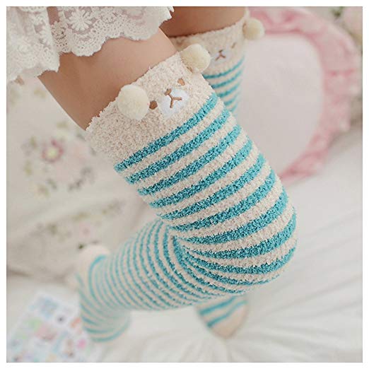 Bopstyle Christmas Soft Warm Socks Coral Velvet Knee High Stockings for Girls Gift