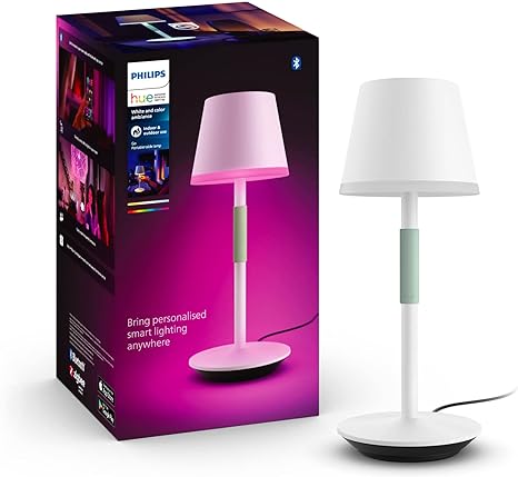 Philips Hue Go Portable Table Lamp - Pack of 1 - Indoor and Outdoor - White and Color Ambiance, Compatible with Alexa, Apple HomeKit and Google Assistant, Metal - White