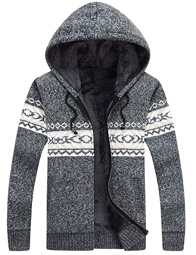 Lentta Men's Casual Slim Fit Full Zip Up Fleece Lined Hooded Cardigan Sweaters W Pockets