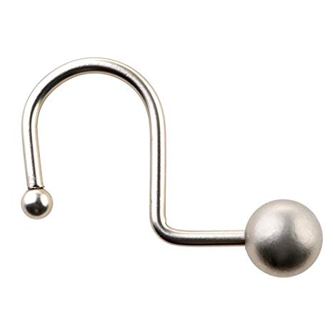 SlipX Solutions Brushed Nickel Decorative Ball Shower Curtain Hooks Provide Effortless Gliding on Standard Shower Rods (Rust Resistant, Simple & Elegant Design, Set of 12)