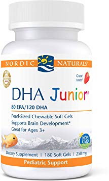 Nordic Naturals Pro DHA Junior - Wild Arctic Cod Liver Oil, 80 mg EPA, 120 mg DHA, Support for Healthy Neurological, Nervous System, Eye, and Immune System Development*, 180 Chewable Soft Gels