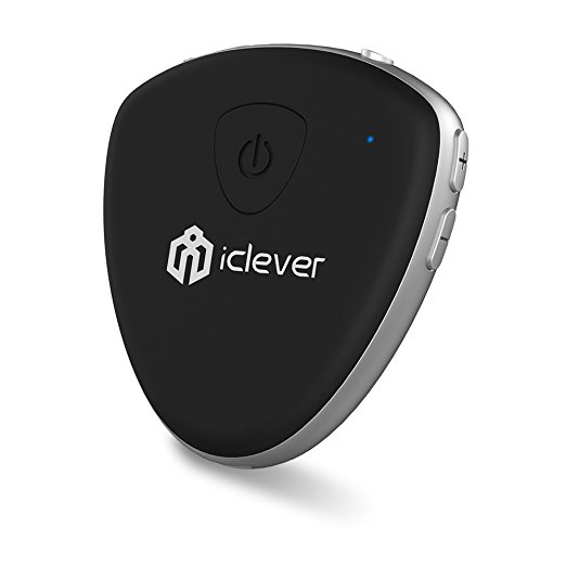 Bluetooth Receiver Transmitter, iClever Portable Wireless Audio Adapter, Bluetooth 4.1, 3.5 mm Jack, Two Device Simultaneously, Hands-Free Car Kit, AptX Low Latency, Ideal for Car, Home Stereo, TV, PC