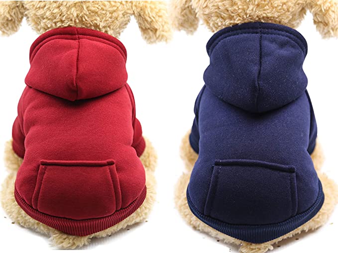 2 Pieces Winter Dog Hoodie Warm Small Dog Sweatshirts with Pocket Cotton Coat for Dogs Clothes Puppy Costume