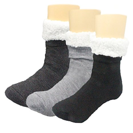 FRALOSHA Winter Socks Super Soft Winter Socks Warm Cozy Fuzzy lined Slipper Socks Mens Socks Plush Socks 3 Pairs Fuzzy Socks
