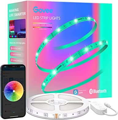 Govee 25ft LED Strip Lights, Bluetooth RGB LED Lights with App Control, 64 Scenes and Music Sync LED Lights Strip for Bedroom, Living Room, Kitchen, Party, ETL Listed Adapter