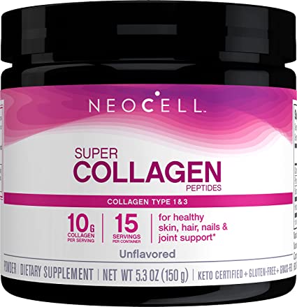 NeoCell Super Collagen Peptides Powder, Unflavored, 15 Servings, Package May Vary, White, 5.3 Oz
