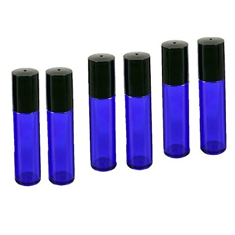 Cobalt Blue Glass Roll on Refillable Bottles for Fragrance Essential Oil, 10ml/6 Pack, with 3 Pack 3ml Plastic Transfer Pipettes