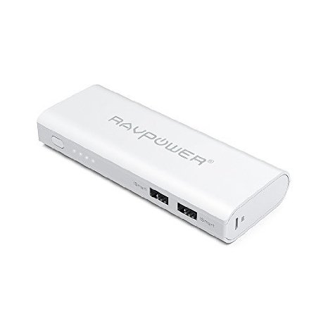 Portable Charger RAVPower 13400mAh 2A Input 45A Dual USB Output Power Bank External Battery Pack with iSmart Technology for iPhone iPad Smartphones and Tablets White