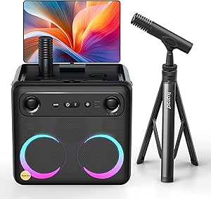 Karaoke Machine with Microphone Stand, Portable Bluetooth Speaker for Party, Backyard, Karaoke System with 2 Wireless Microphone for Adults Kids, for Women, Men, Singing Lovers