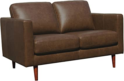 Amazon Brand – Rivet Revolve Modern Leather Loveseat Sofa, 56"W, Chestnut