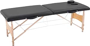 HOMCOM Table de Massage Pliante lit Table de beauté 2 Zones Portable Sac de tranport Inclus Hauteur réglable dim. 186L x 60l x 58-81H cm Bois Massif revêtement synthétique Noir