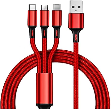 3in1 充電ケーブル USB ケーブル 3A 急速充電 充電コード USB Type C ケーブル Micro USB ケーブル Phone 充電ケーブル 3台同時給電可能 Phone Android タイプC Xiaomi Samsung Galaxy Kindle Sony 等全機種対応 超高耐久 - 1.2M (1.2M, レッド)