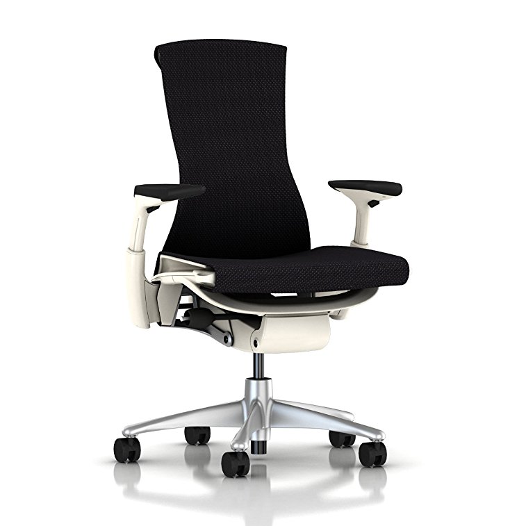 Herman Miller Embody Chair: Fully Adj Arms - White Frame/Titanium Base - Standard Carpet Casters