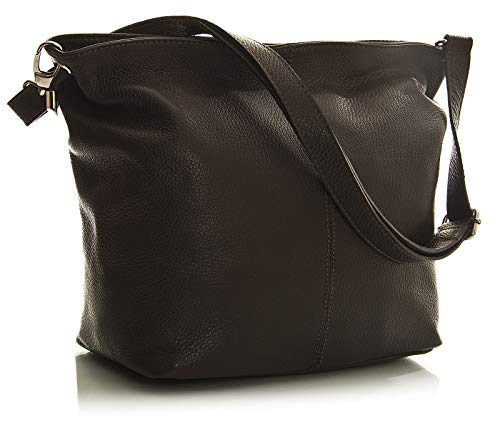Genuine Italian Soft Grained Leather Cross Body Hobo Shoulder Slouch Bag Handbag With Cotton Like Lining Medium Size