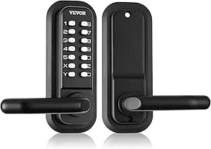 VEVOR Mechanical Keyless Entry Door Lock, 14 Digit Keypad, Embedded Outdoor Gate Door Locks Set with Keypad and Handle, Water-Proof Zinc Alloy, Easy to Install, for Garden, Garage, Yard, Storage Shed