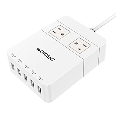 QICENT 2-Outlet Surge Protector with USB Charging Port, White