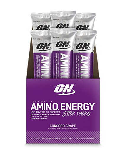 Amino Energy with Green Tea and Green Coffee Extract Individual Stick Packs, Concord Grape, 6 Count