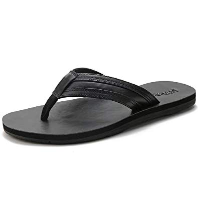 BODATU Men's Flip Flops Athletic Leather Thong Sandals