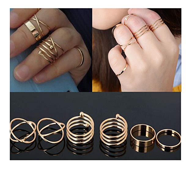6pcs Knuckle Ring Fashion Punk Urban Gold Silver Stack Above Band MIDI Rings Valentine Day Gift