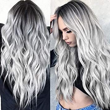 NLGToy Women Sexy Gradient Gray Party Wigs Long Curly Hair Mixed Colors Synthetic Wig,for Costume Party Masquerade Cosplay (Ship from US!!)