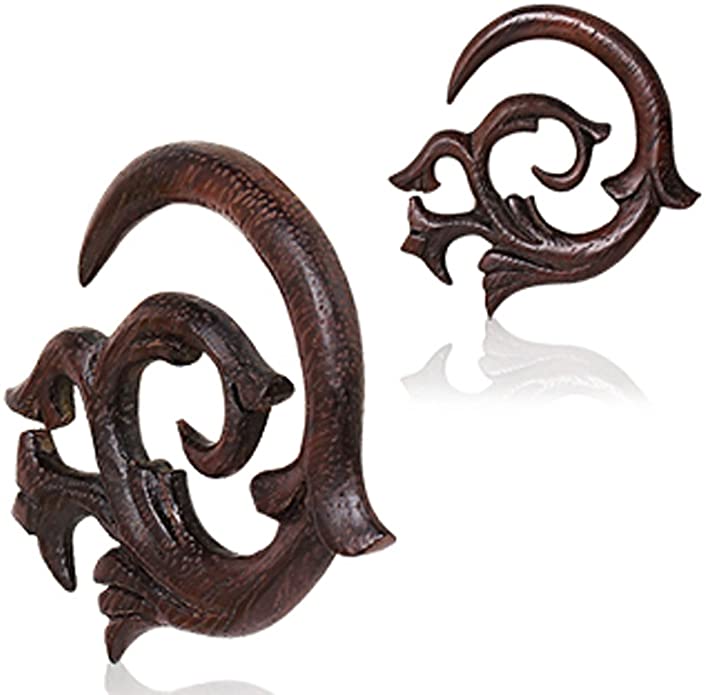 Covet Jewelry Spiral Sono Wood Taper with Flower and Stem Design