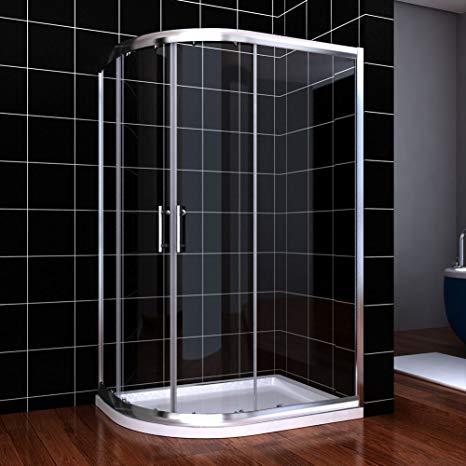 ELEGANT 900 x 760 mm Offset Quadrant Shower Enclosure 6mm Sliding Glass Cubicle Door with Tray   Waste - Left Entry