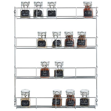 VonShef - 4 Tier Spice Rack Chrome Plated for Herbs and Spices - (Easy Fix) Suitable for Wall Mount or Inside Cupboard
