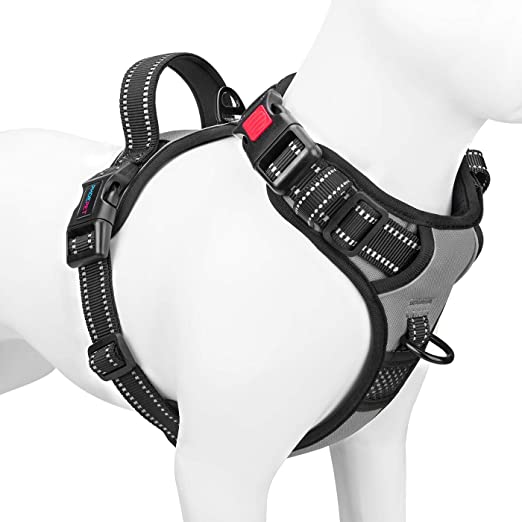 PHOEPET No Pull Dog Harness Reflective Adjustable Vest with a Training Handle, Name ID Pocket, 2 Metal Leash Hooks, 3 Snap Buckles [Easy to Put on & Take Off]