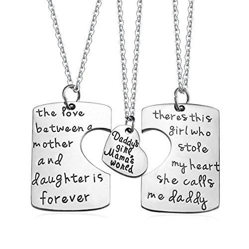 Udobuy®3 Piece Mother Father Daughter Heart Pendant Necklace Set Daddy's Girl Mommy's World Mother Daughter Father Family jewelry Necklace Set