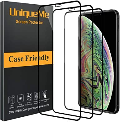 [3 Pack] INGLE Compatible With iPhone Xs Max /iPhone 11 Pro Max (6.5 inch) Full Screen Protector,Full Coverage Tempered Glass Screen Protector Film Edge to Edge Protection for iPhone Xs Max - Clear Film