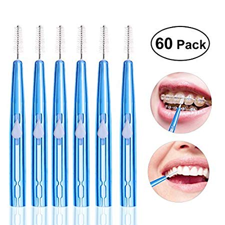 ROSENICE Interdental Brushes 60pcs Telescopic Dental Floss Brush Teeth Stick Flosser Orthodontic Oral Deep Clean Toothpick Oral Care Hygiene Brush 1.5mm (Blue)