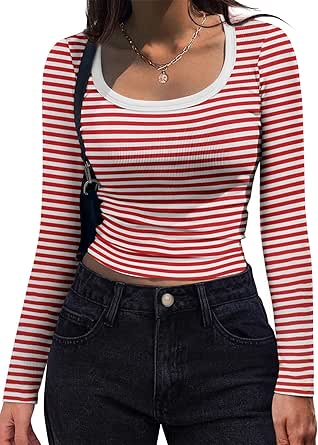 Zeagoo Women's Long Sleeve Scoop Neck Shirts Casual Slim Fit Rib Knit Tops Summer Fall Basic Business Work Tee