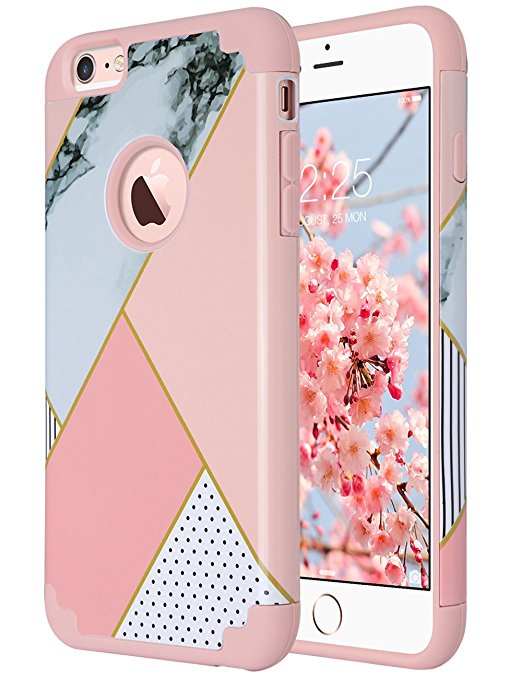 iPhone 6S Case Marble,iPhone 6 Case, ULAK Hybrid Slim Dual Layer Protective Hard Back Cover Soft Silicone Case for Apple iPhone 6 / 6S 4.7 inch, Artistic-Pink Marble