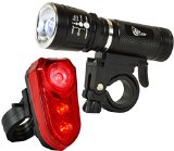 SafeCycler LED Bike Lights - Batteries Included - Bright Headlight and Rear Bicycle Light Set for Your Safety - Flashing Mode Grabs Motorists Attention- Rugged Aluminum Construction - Lifetime Warranty