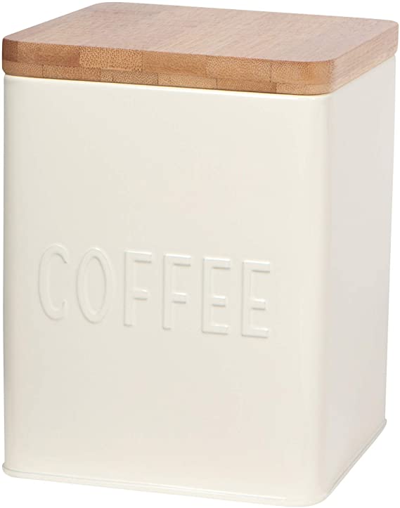 Now Designs Square Coffee Tin, Ivory, Vintage Diner Print