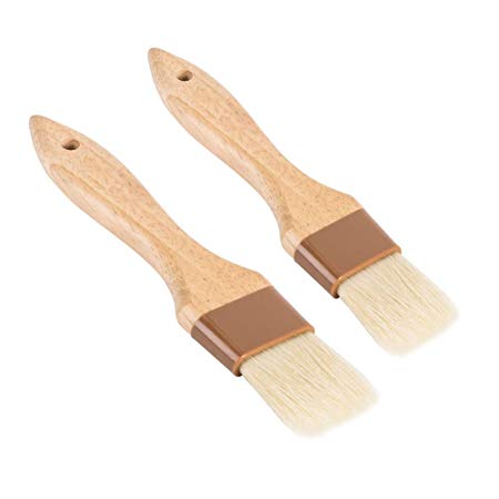 Set of 2 Pastry Brushes, 1-Inch and 1 1/2-Inch Width Natural Boar Bristle Pastry Brushes, Lacquered Hardwood Basting Brushes, Cooking / Baking Brushes